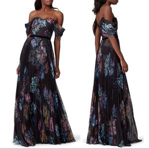 Marchesa Notte Draped Moody Floral Gown